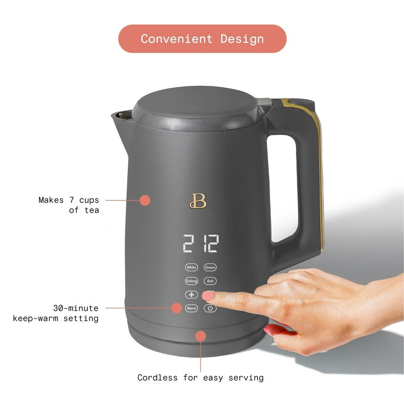 1.7L Electric Kettle 1500W Oyster Gray by Drew Barrymore, One-Touch3