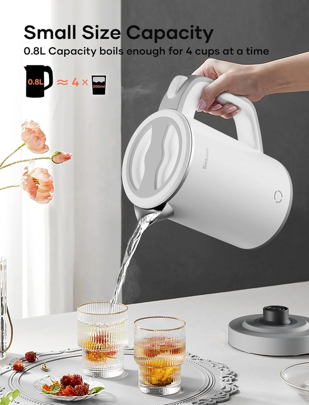 Travel Electric Tea Kettle 0.8L Stainless Steel Auto Shut-Off Boil-Dry White2