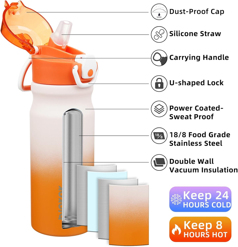 Stainless Steel Insulated Water Bottle with Straw Lid 18Oz Reusable Metal Therma1