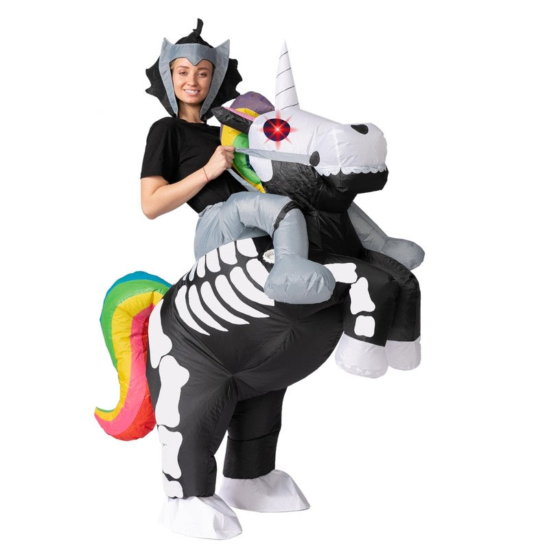 Skeleton Unicorn Inflatable Ride On Costume Adult LED Eye Halloween Party Outfit1
