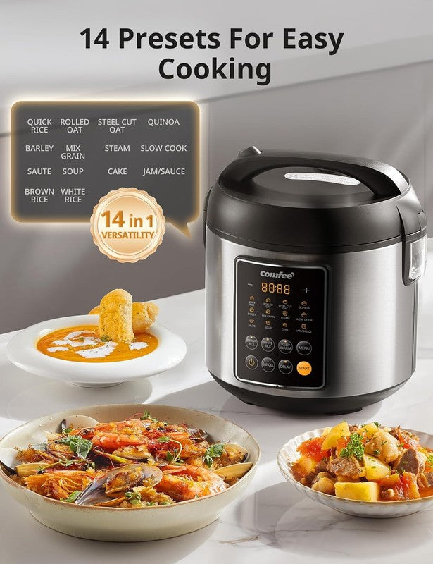 Rice Cooker 14 in 1 Multi Cooker 5.3Qt 20 Cup Steamer Sauté Warmer Stainless1