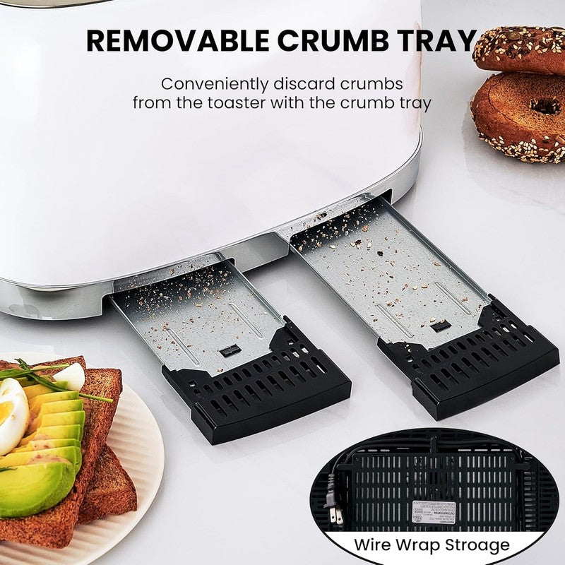 Retro 4 Slice Toaster White ST033 - Wide Slots, Bagel, Defrost, 6 Settings5