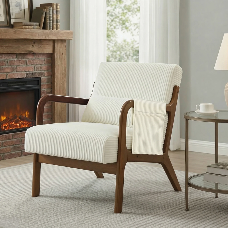 Accent Chair, Mid-Century Modern Arm Chair with Wood Frame, 1-Seat Cushioned Sof7