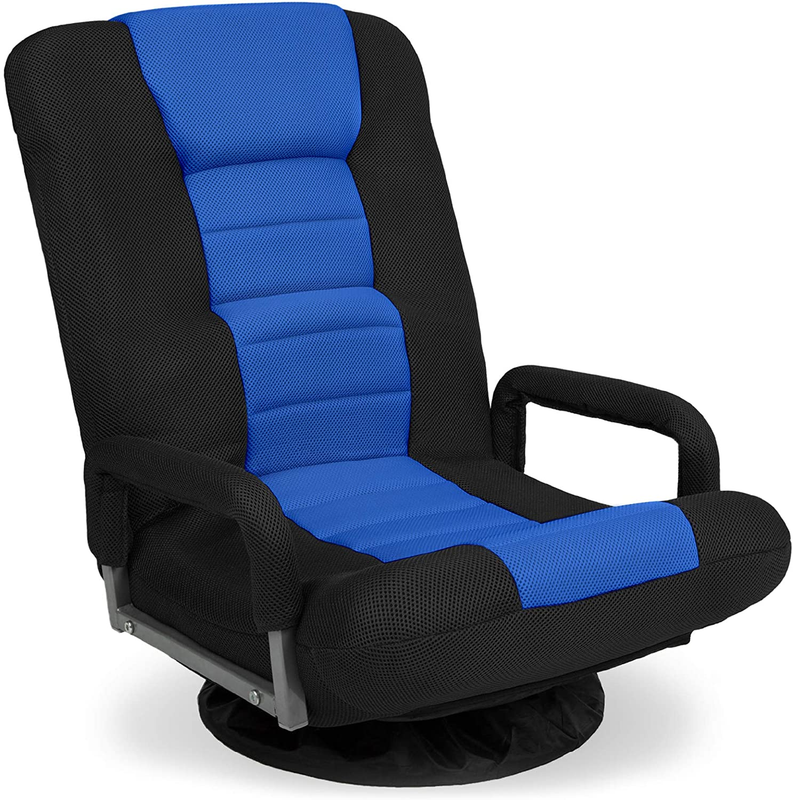 Gaming Floor Rocker Chair 360° Swivel, Lumbar Support, Foldable Back Black/Blue0