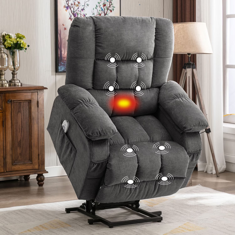 Power Lift Recliner Chair Heat Massage USB Port Infinite Position Grey0