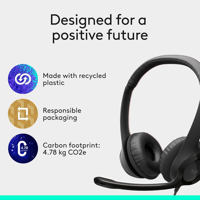 H390 Wired USB Headset for PC/Laptop, Noise Cancelling Mic, Chromebook USB-A8