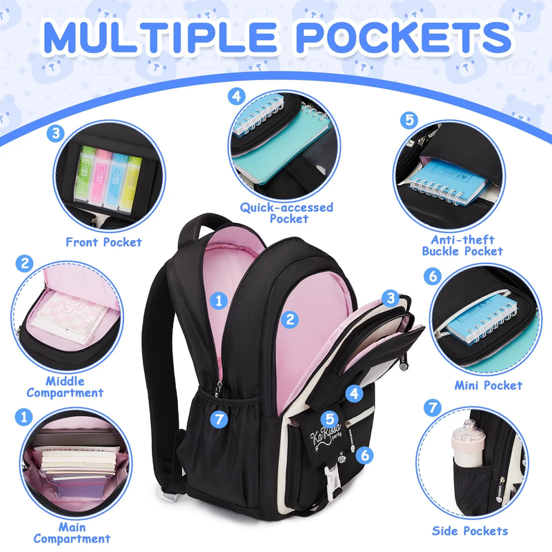 Girls Kawaii Ita Backpack Kids School Bookbag Black4