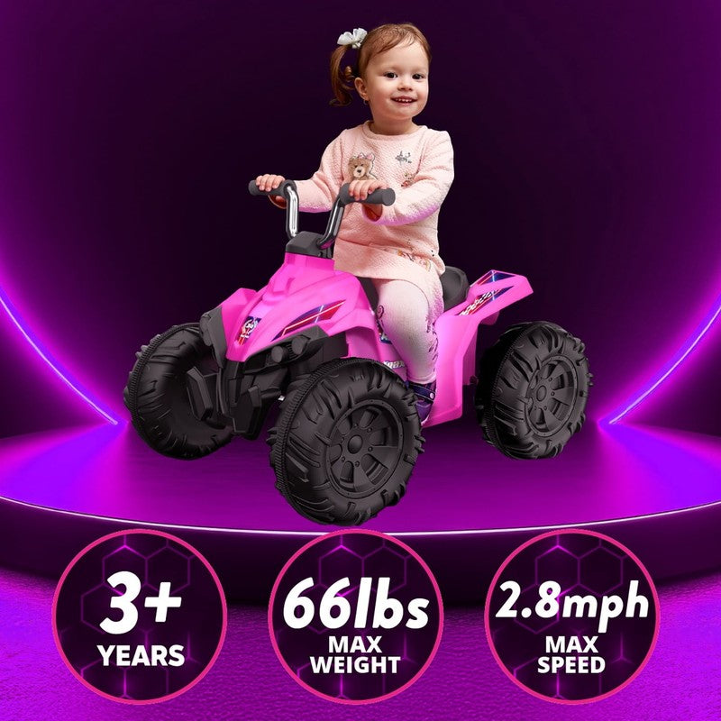 Kid Trax 12V Glow ATV Ride On Toy, Pink, with LED Lights, Rechargeable Battery, 3