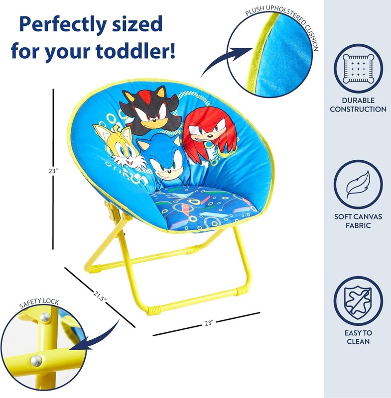 Sonic 23” Kids Folding Saucer Chair Portable Padded Seat Metal Frame Ages 3+2
