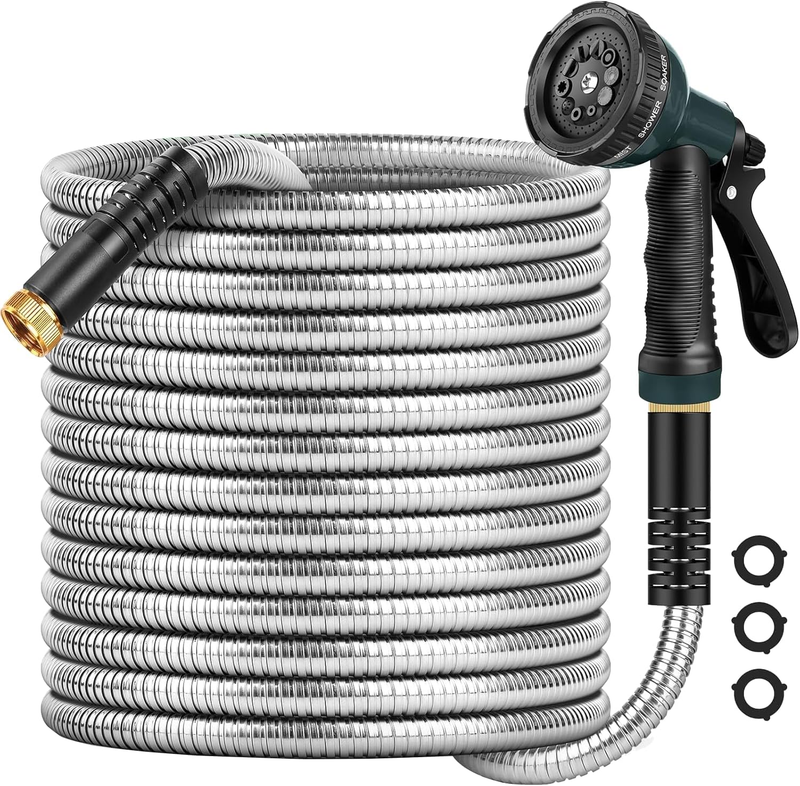 Garden Hose 50Ft Lightweight, Non-Expanding, Leak-Proof Metal Connector, No-Knot10