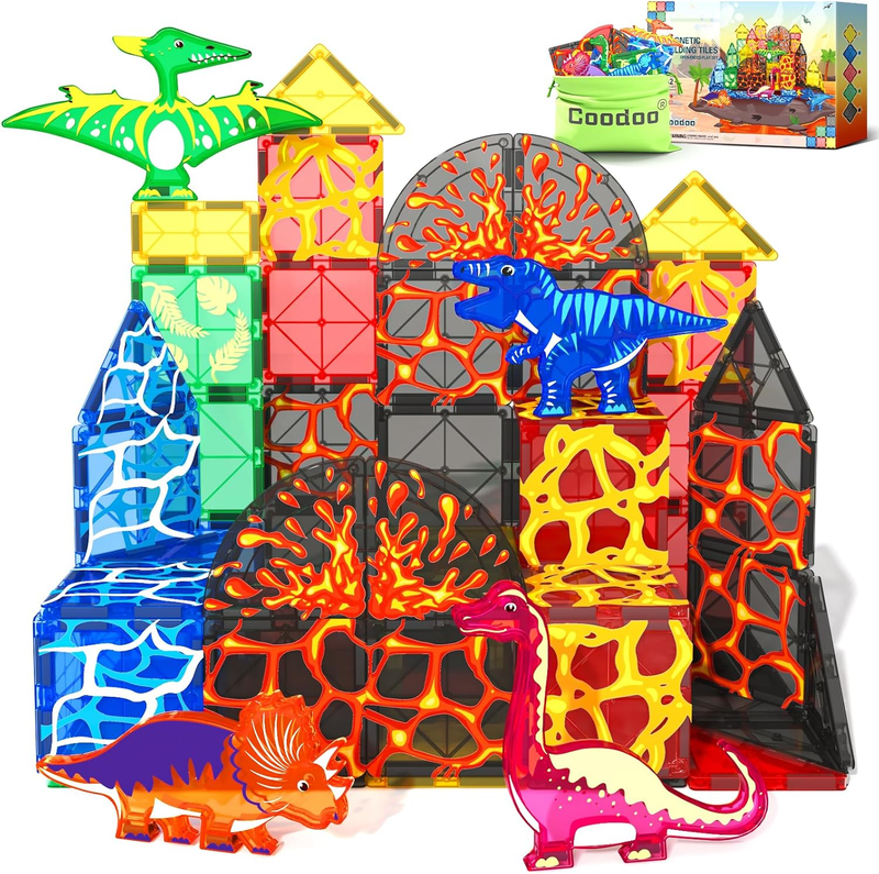 Dinosaur Magnetic Tiles Building Blocks Toy Kids Ages 3–8 Lava World Set10