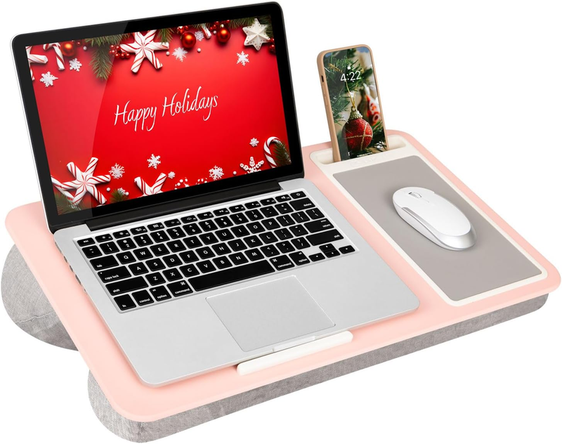 Home Office Lap Desk with Device Ledge, Mouse Pad, and Phone Holder   Pink   Fit0