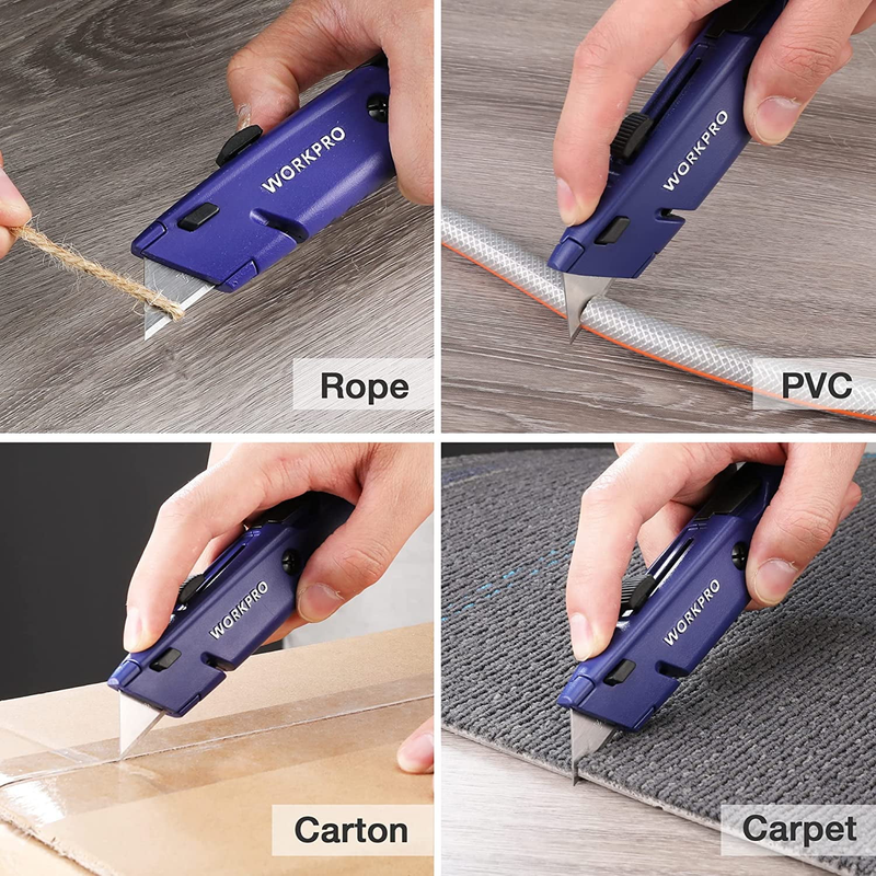 Retractable Box Cutter Utility Knife w/ Blade Storage Heavy Duty Aluminum Blue2