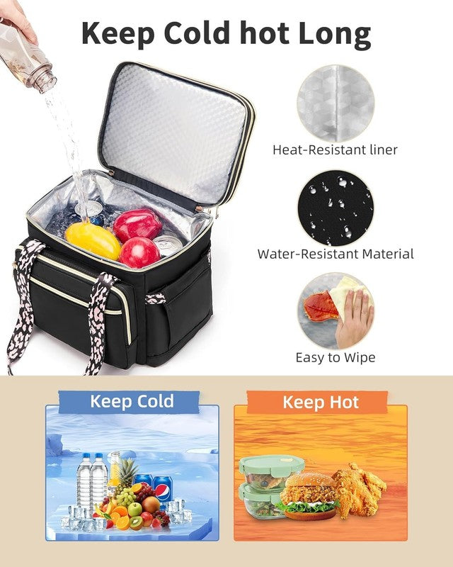 Double Deck Expandable Insulated Lunch Bag Black Women4