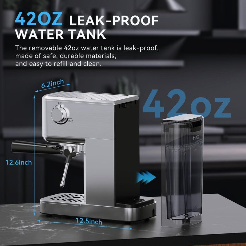 20 Bar Espresso Machine with Milk Frother 42oz Silver Stainless Steel5