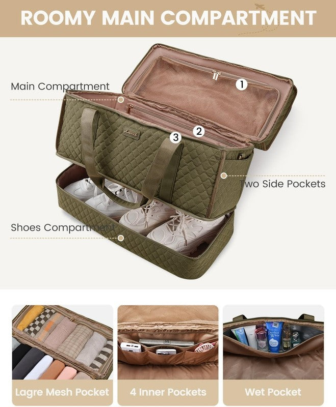 Large Women Weekender Duffle Bag Carry On Gym Travel w/ Shoe Compartment2