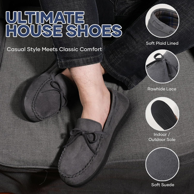Mens Moccasin Slippers Memory Foam Indoor Outdoor Anti Slip House Shoes3