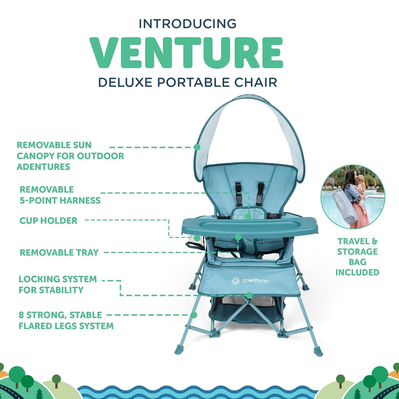 Go With Me Venture Portable High Chair Indoor Outdoor Sun Canopy Blue2