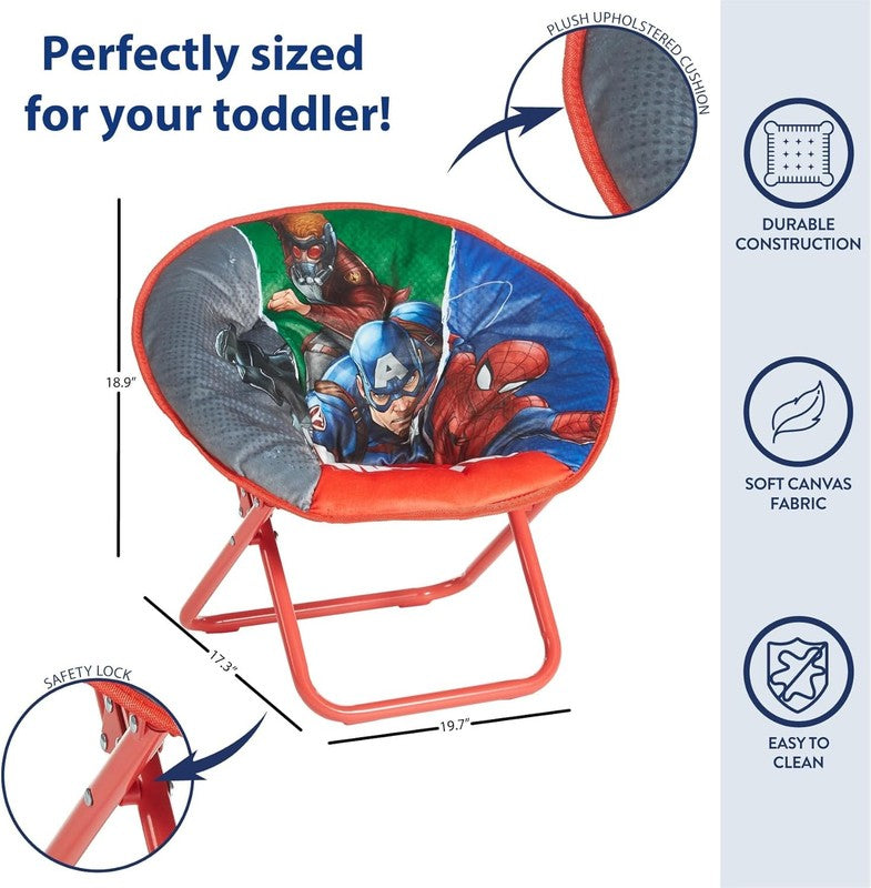 Avengers Toddler 19” Folding Saucer Chair with Cushion, Metal, Ages 3+2