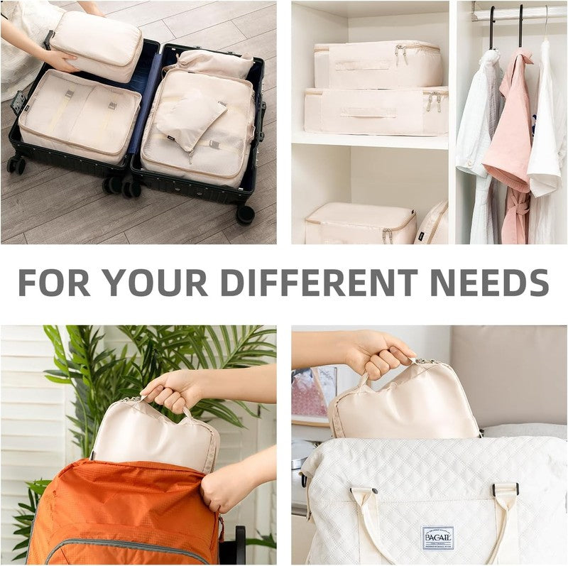 8 Piece Travel Packing Cubes Set   Cream Luggage Organizer Bags6
