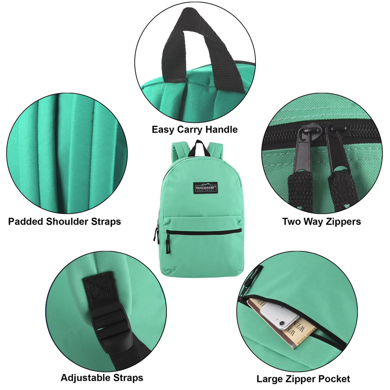 17" Solid Color Backpack Mint Green Work Office Travel Bag3