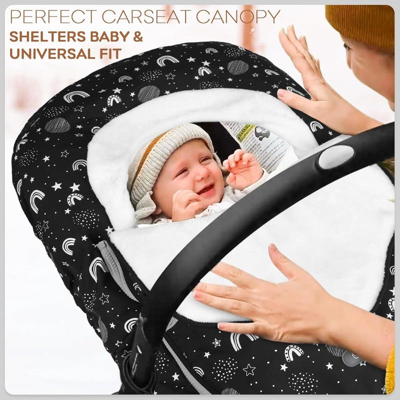 Winter Baby Car Seat Cover, Plush Fleece Canopy for Infants, Stars1