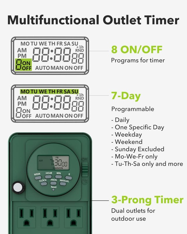 7 Day Outdoor Digital Stake Timer, 6 Outlets, Weatherproof, BNC U3S, Heavy Duty2