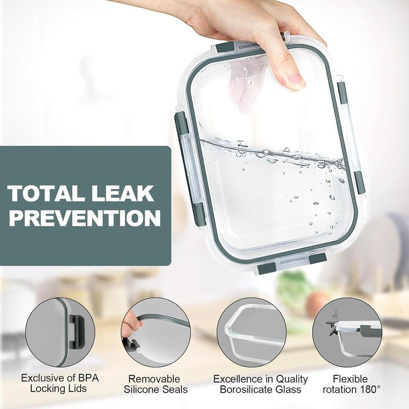 10 Pack 22oz Glass Meal Prep Containers Airtight Lids Grey2