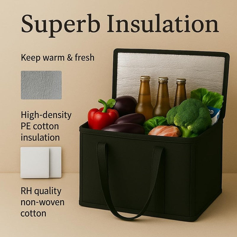 2-Pack, Xl-Large Insulated Grocery Shopping Bags, Black, Reusable Bag,Thermal Zi4
