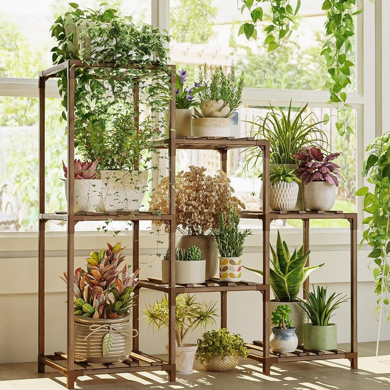 Plant Stand Indoor Plant Shelf Outdoor Wood Plant Rack for Multiple Plants 3 Tie6