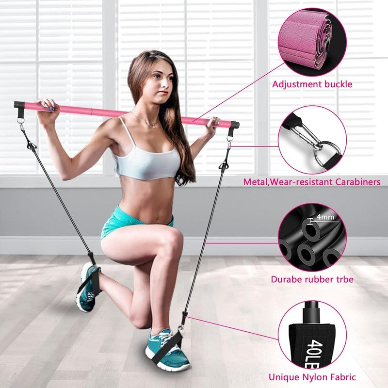 Pilates Bar Kit w/ Stackable Resistance Bands Full Body Home Gym Workout7