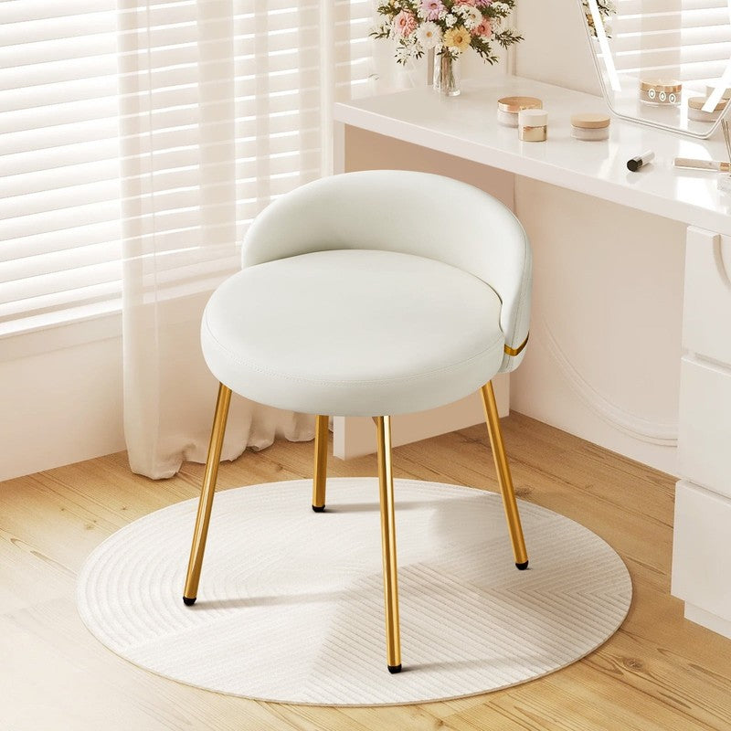 Modern Vanity Makeup Chair White Faux Leather Small Accent Stool2