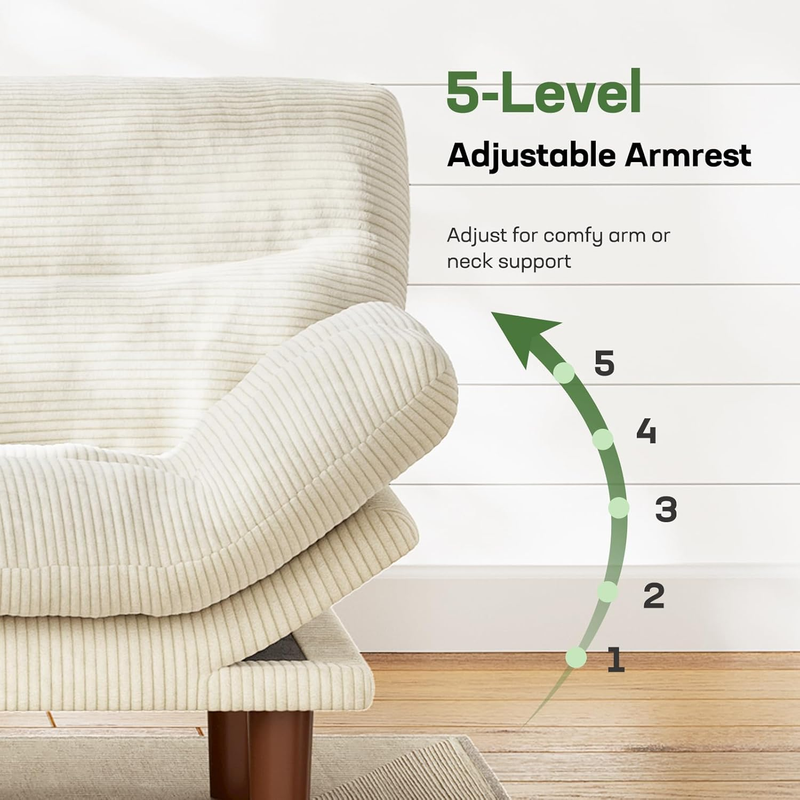 75in Futon Sofa Bed Convertible Corduroy Sleeper Sofa Loveseat Adjustable White4