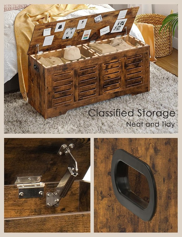 47.3'' Wooden Toy Box Storage Chest Flip Top Entryway Shoe Bench Rustic Brown8