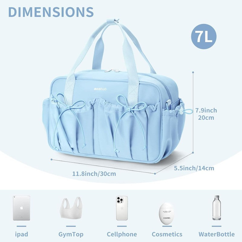 Small Gym Bag Women Mini Duffle Wet Compartment Bowknot Yoga Tote Light Blue5
