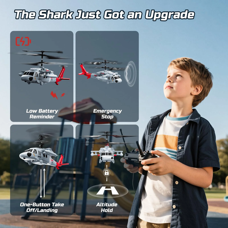 Black Hawk RC Helicopter 2.4GHz 26 Min Flight LED Altitude Hold Toy 8+3