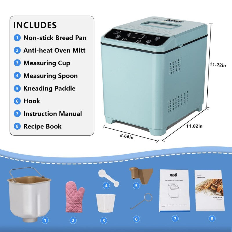 2LB 20-in-1 Bread Maker Machine Green LCD Automatic 2 Custom Menus 0702