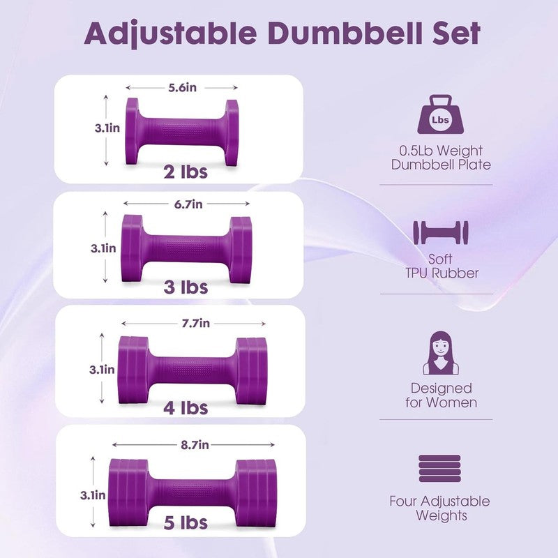 4-in-1 Adjustable Dumbbells 2-5lb TPU Handle Home Gym Weights Women Purple3