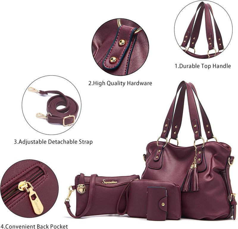 Women Fashion Handbag Set 4PCS Shoulder Bag Satchel Hobo Tote Purse3