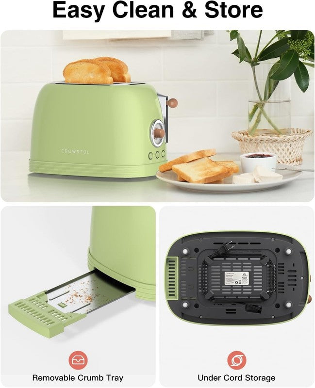 Retro 2-Slice Toaster Green - Wide Slots, Bagel, Defrost, Cancel, 6 Shade5