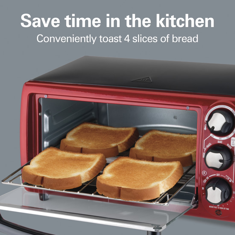 4 Slice Countertop Toaster Oven with 5 Versatile Cooking Modes, Red1