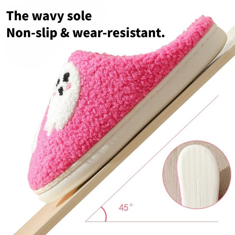 Cute Ghost Plush Halloween Slippers Warm Comfy Slip On for Women & Men Pink4