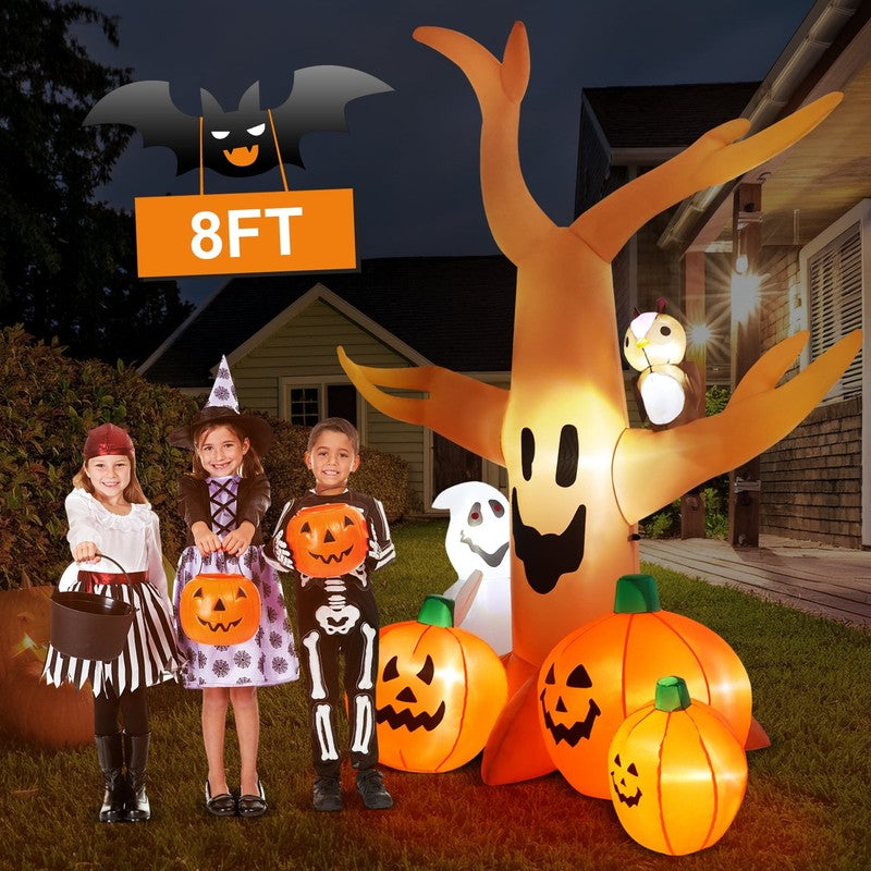 8Ft Halloween Inflatable Dead Tree w/ LED, Pumpkin, Ghost & Owl Yard Decor7