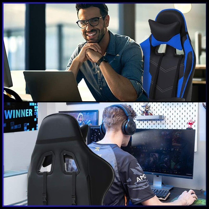 Ergonomic Gaming Office Chair with Footrest, Lumbar Support & Headrest - Blue3