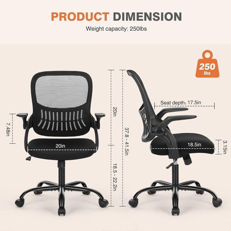 Ergonomic Mesh Office Chair with Lumbar Support and Flip Up Arms, Black1