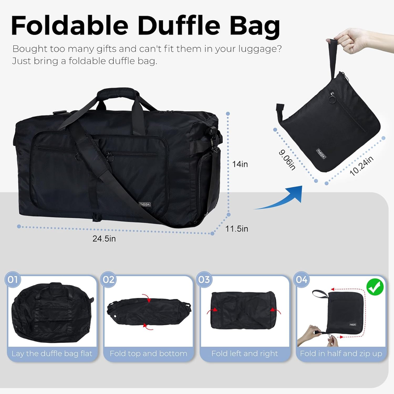 65L Travel Duffel Bag Foldable w/ Shoe Compartment Water Resistant Gray2