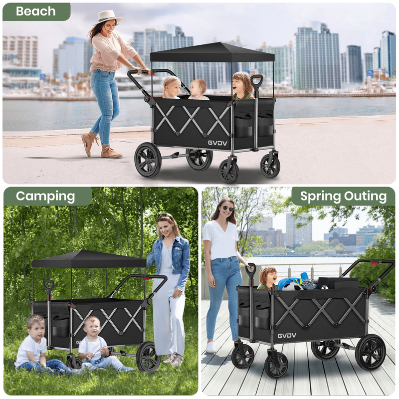 Stroller Wagon for Kids, 3-In-1 Collapsible Double Stroller Wagon for Toddlers, 2
