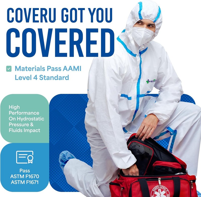 Hazmat Suits - 6 Sizes Options - Disposable Coveralls Suit, Medical Protective C3