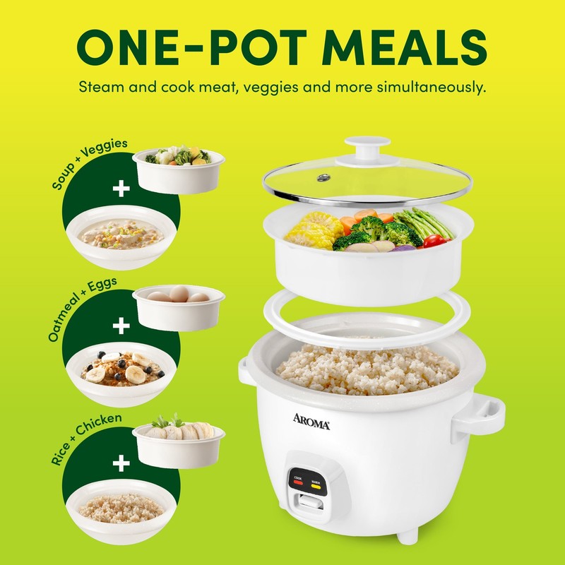 20-Cup Rice Cooker & Food Steamer Granite Ceramic Nonstick Tray White6