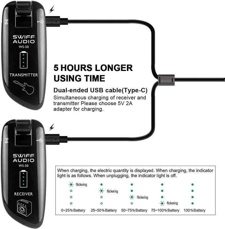Wireless Guitar System Rechargeable Transmitter Receiver Multi Channel Long Life4